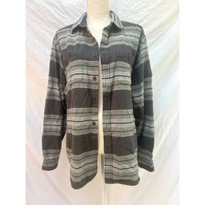 Katin Striped Flannel Shirt Long Sleeve Gray Casual Warm Layering Large
